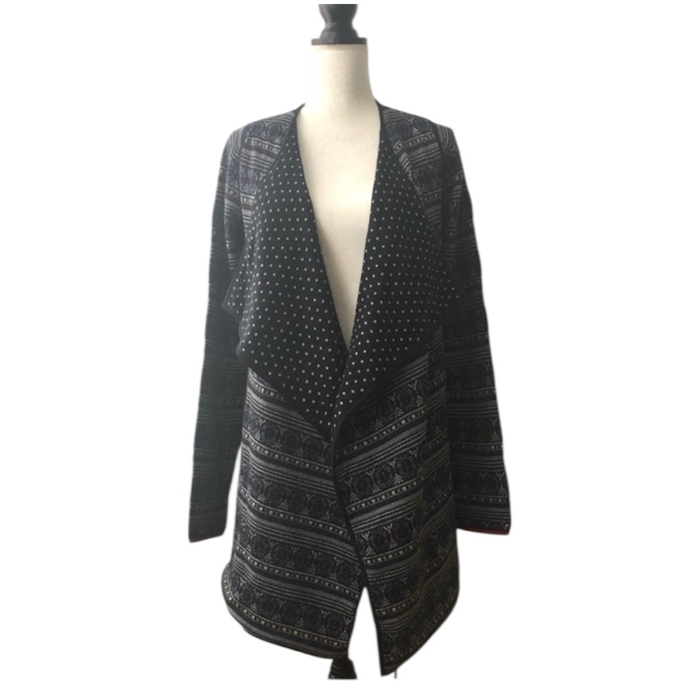 Tommy Hilfiger Wool Blend Draped Open Cardigan Navy Pattern Size Medium